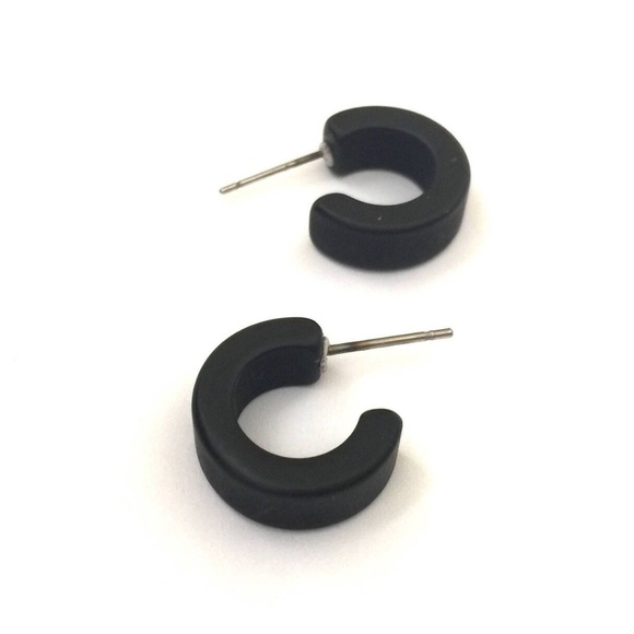 Jet Black Matte Mini Hugger Hoop Earrings - Picture 3 of 6